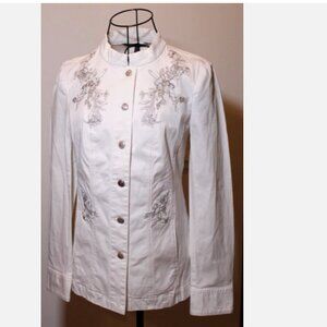 White House Black Market Silver Embroidered Dress Jacket Holiday Blazer Sz 0